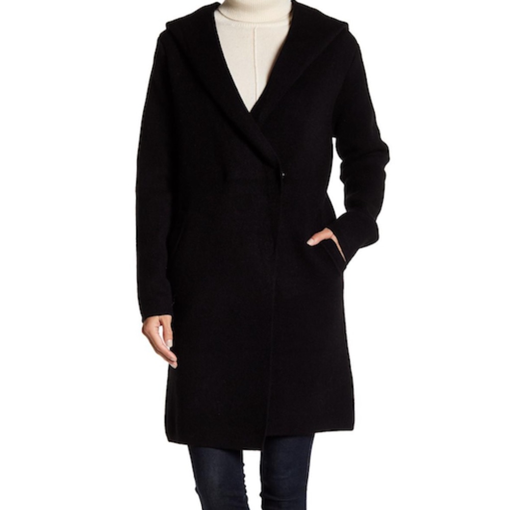 NWT Love Token Faux Wool HOODED Cardigan Large Black